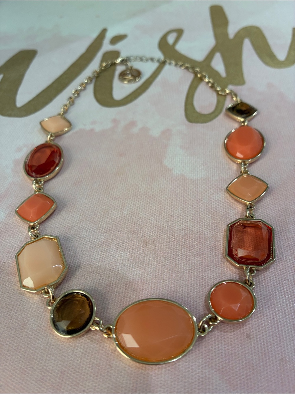 Trifari Gold-Tone Necklace with Coral, Peach & Amber Stones
